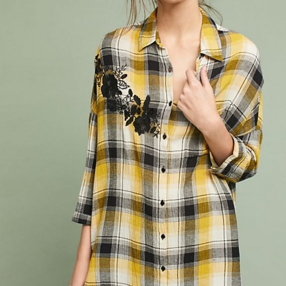 Anthropologie Tops - Maeve Embroidered Plaid Button Down